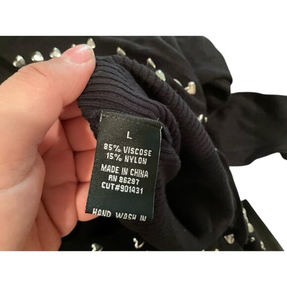 BCBGMAXAZRIA Bolero Cropped Cardigan Knit Heart Stud Accent Black Size L NWT - Picture 6 of 6